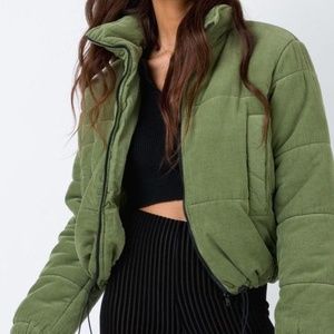 Princess Polly Khaki Crop Puffer